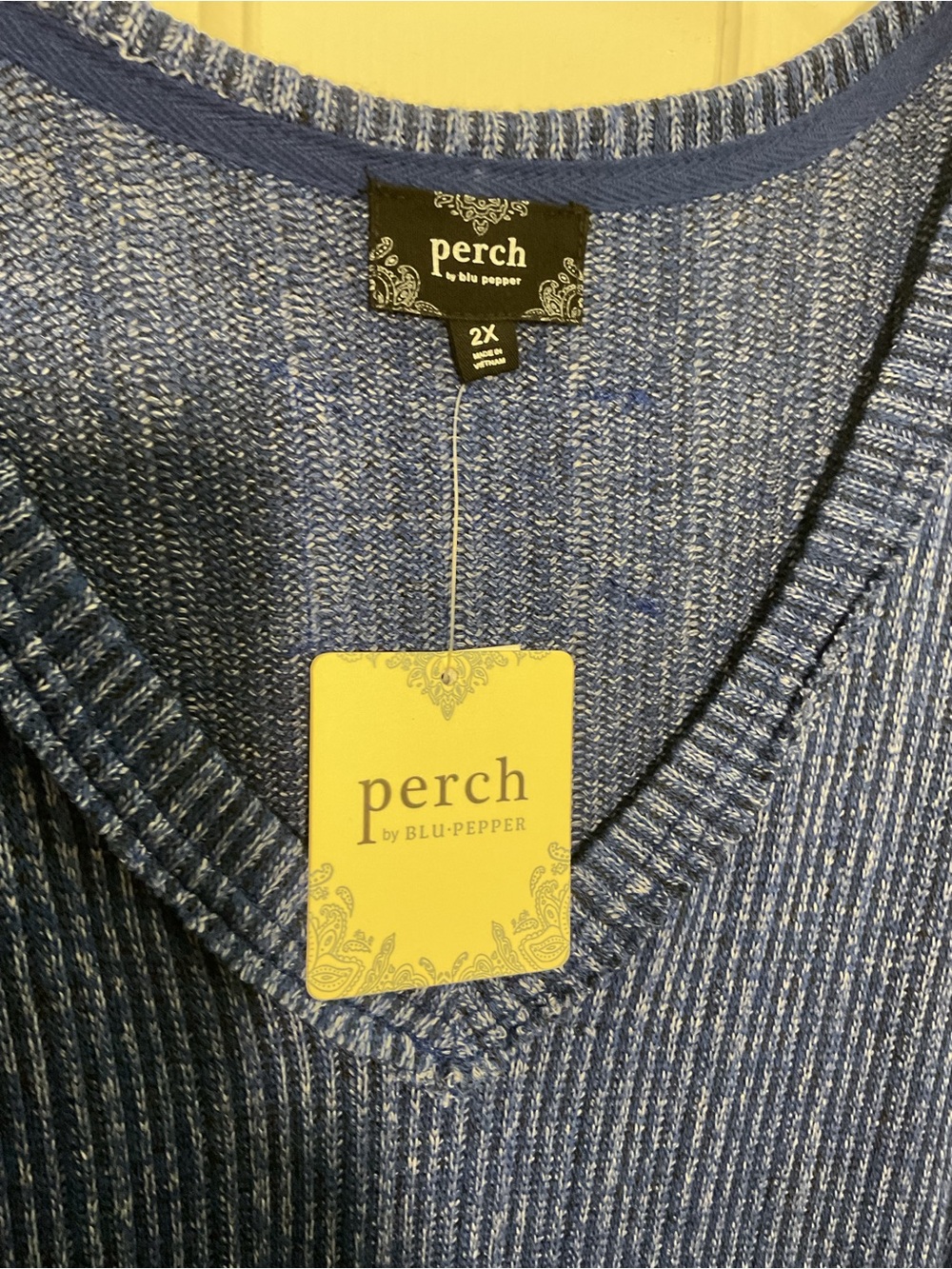 Perch by Blu Pepper 2X Blue Ribbed V Neck Knit Top Oversized - Picture 5 of 6